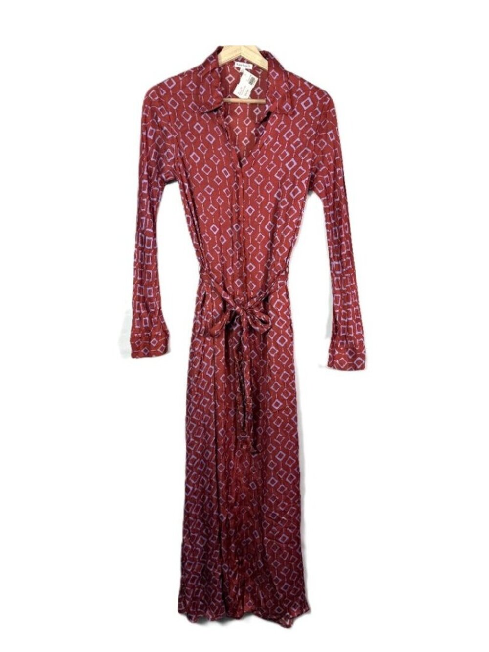 Poupette St Barth Irma Tunic Long Sleeve Belted Maxi Dress Orange Rombu S